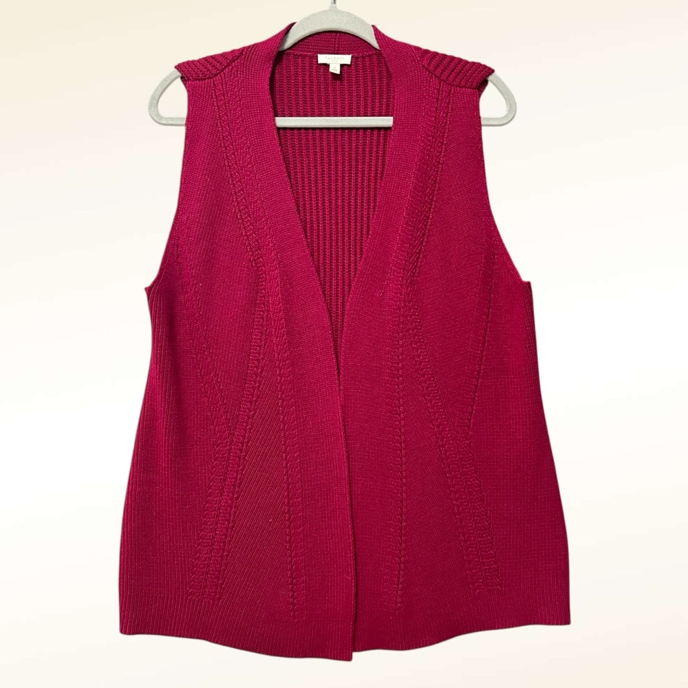 Talbots Open Front Knitted Sweater Vest Size Medium Raspberry Pink Layering